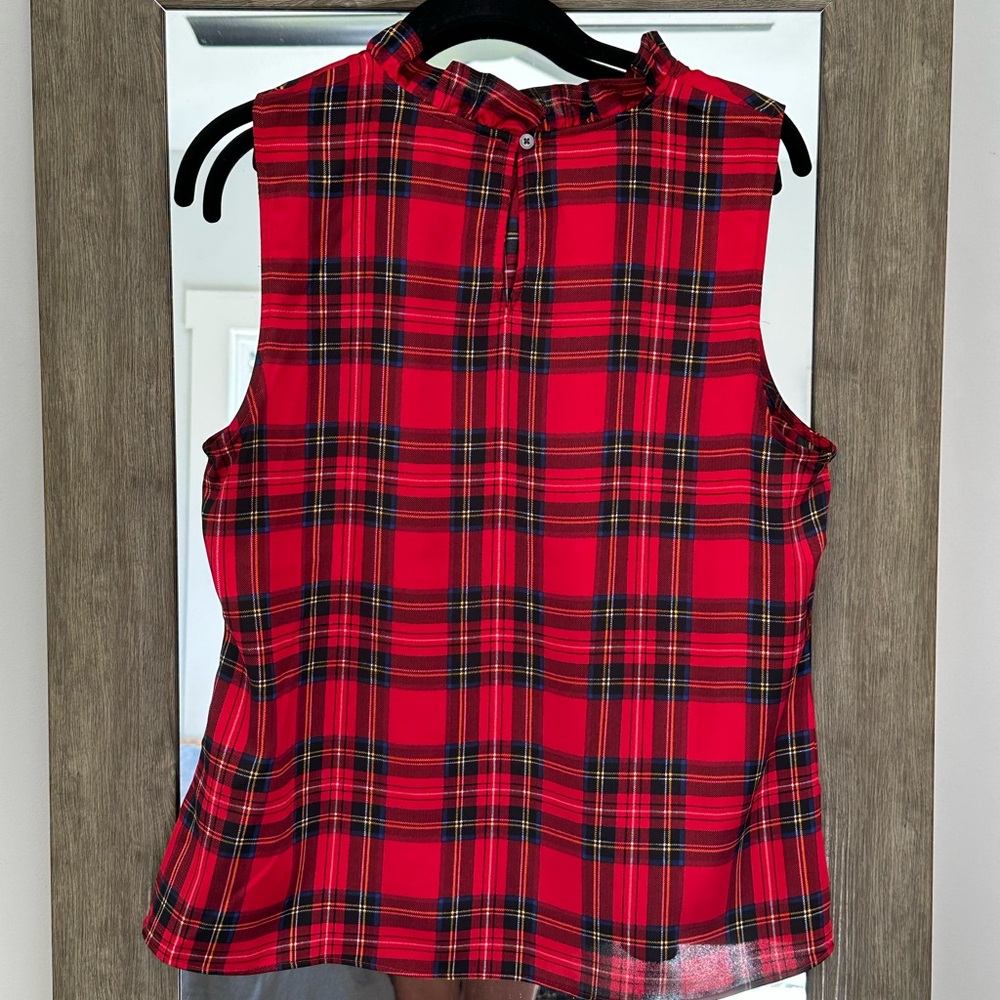 J. Crew Red Plaid Top with Black Bow - Picture 2 of 4